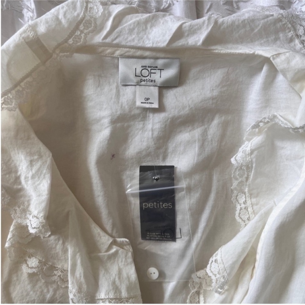 LOFT Cream Ruffled Blouse - Picture 8 of 9